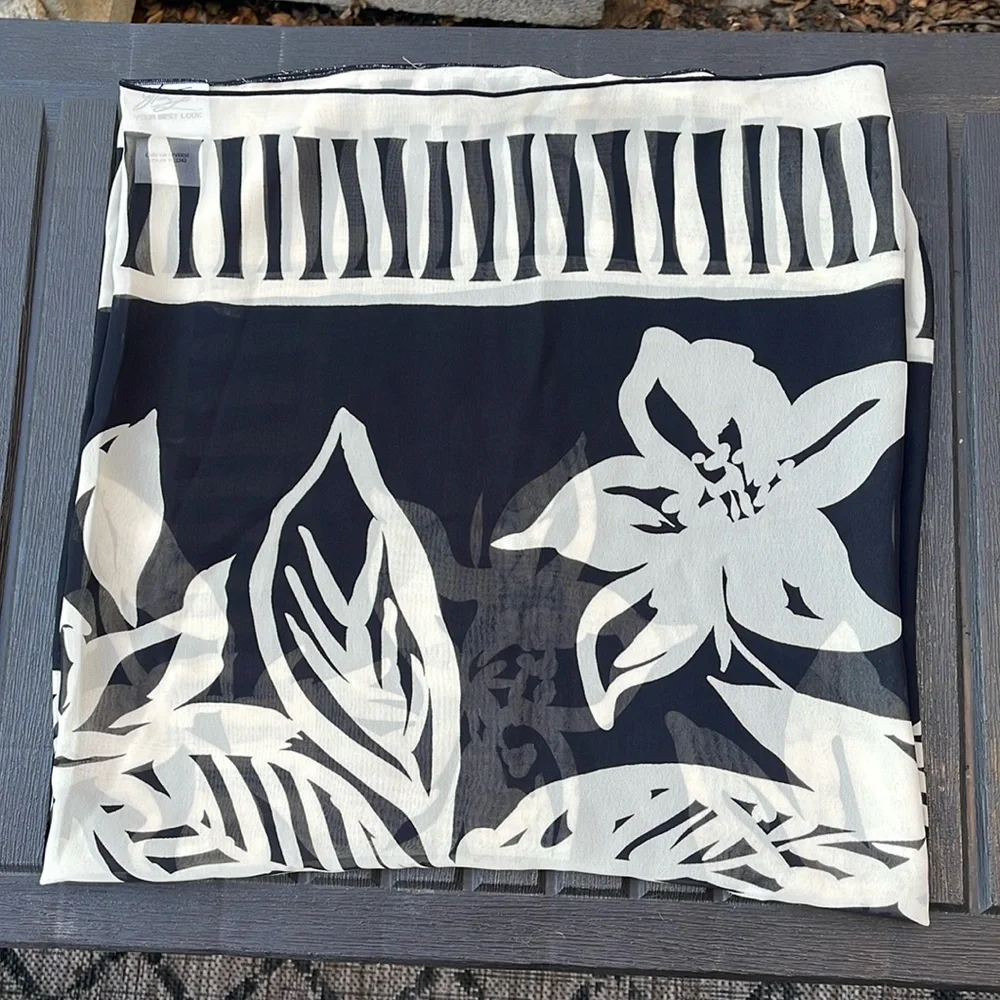 Black & Cream Color Chiffon Shawl / Wrap
